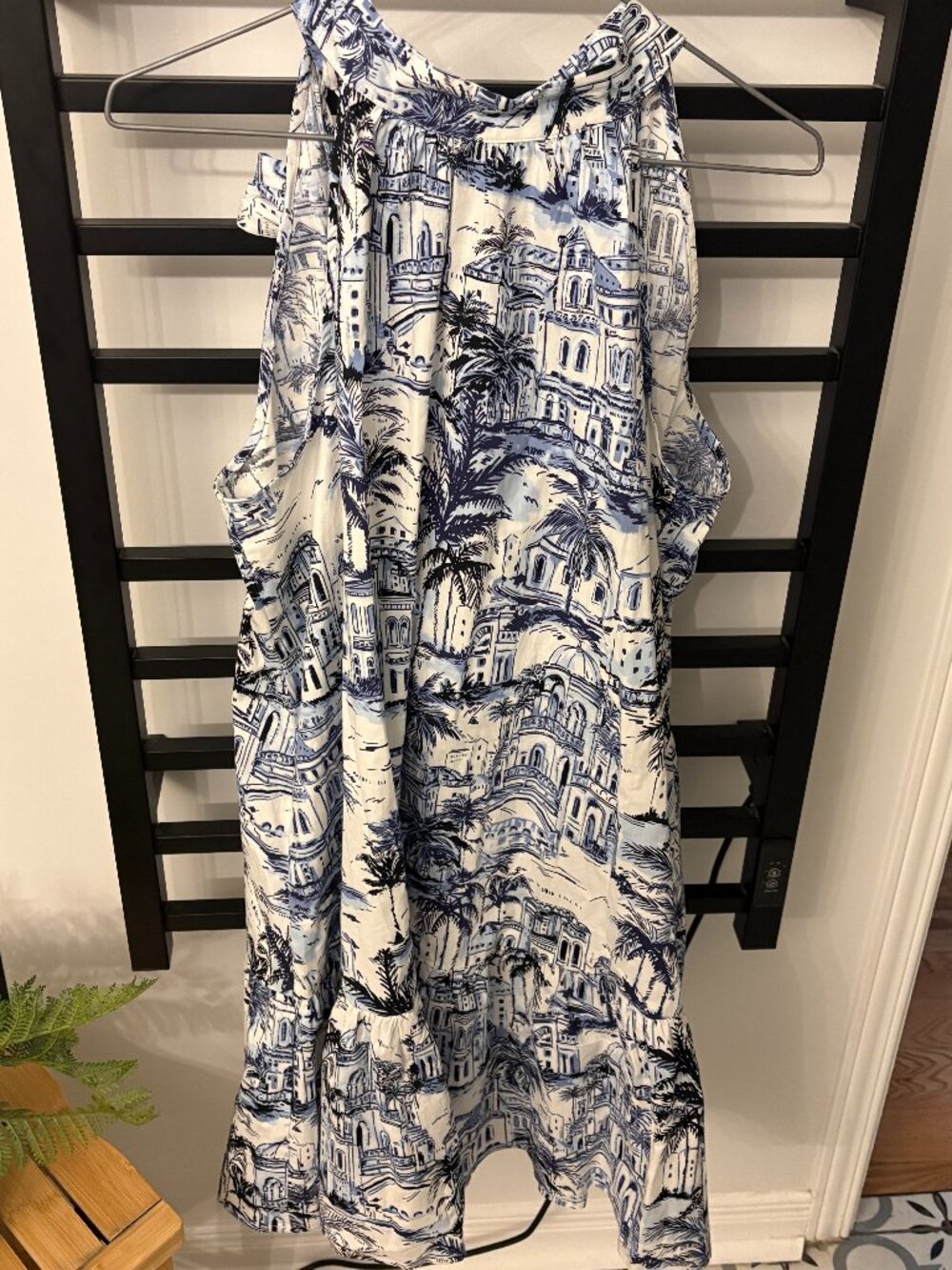 Nicole Miller New York Blue & White Scenic Print Halter Dress | Size M